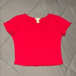 Bozzolo Red Ribbed Crop T-Shirt Short Sleeve